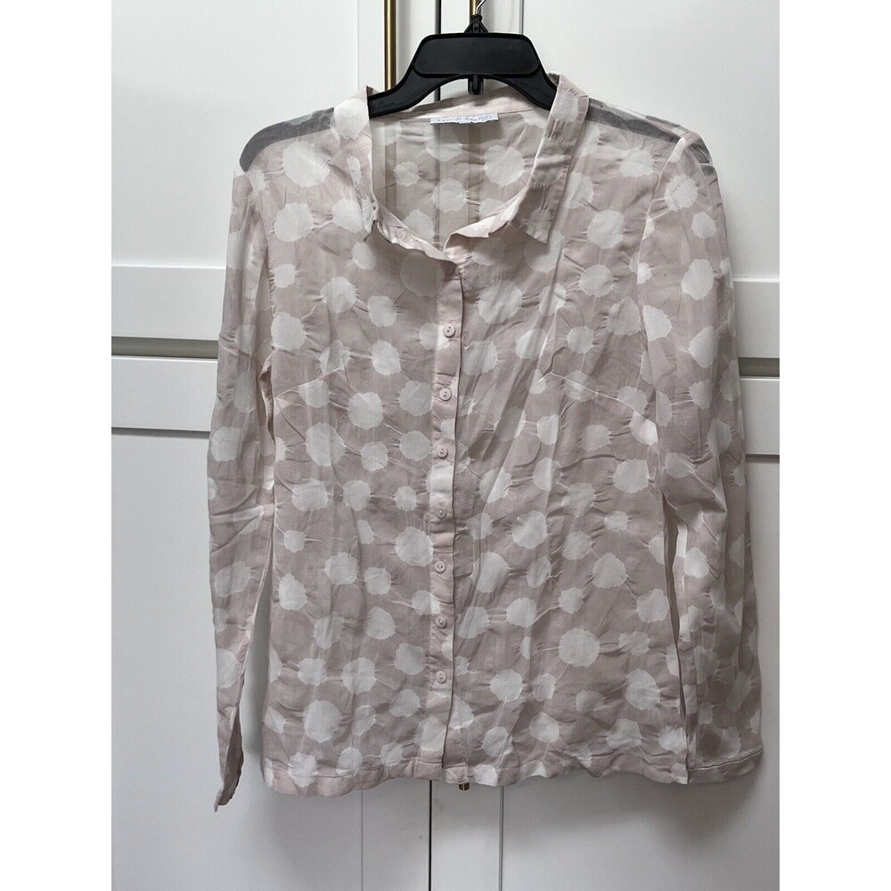 Evelin Brandt Puckered Long Sleeve Shirt Sheer Pink Button Down Womens Sz 4 XS